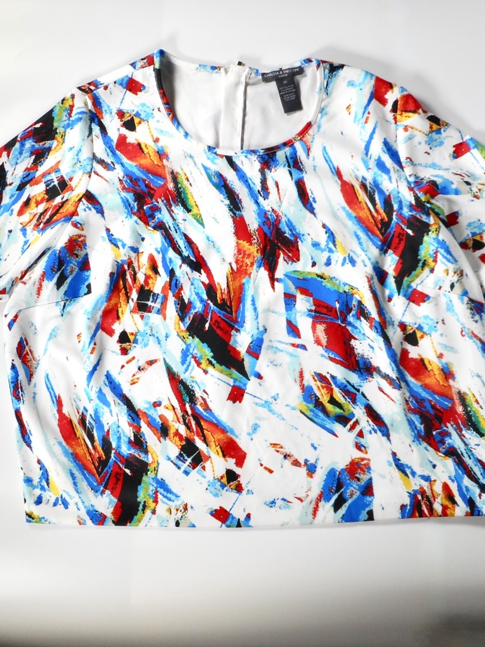 Chelsea & Theodore Abstract 3X Plus Top Colorful Short Sleeve Career Stretch